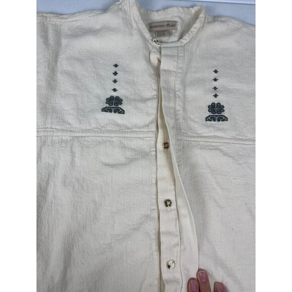 Alejandro Julian Embroidered Button Up Shirt Men's L White Button Up Long Sleeve - Picture 2 of 5